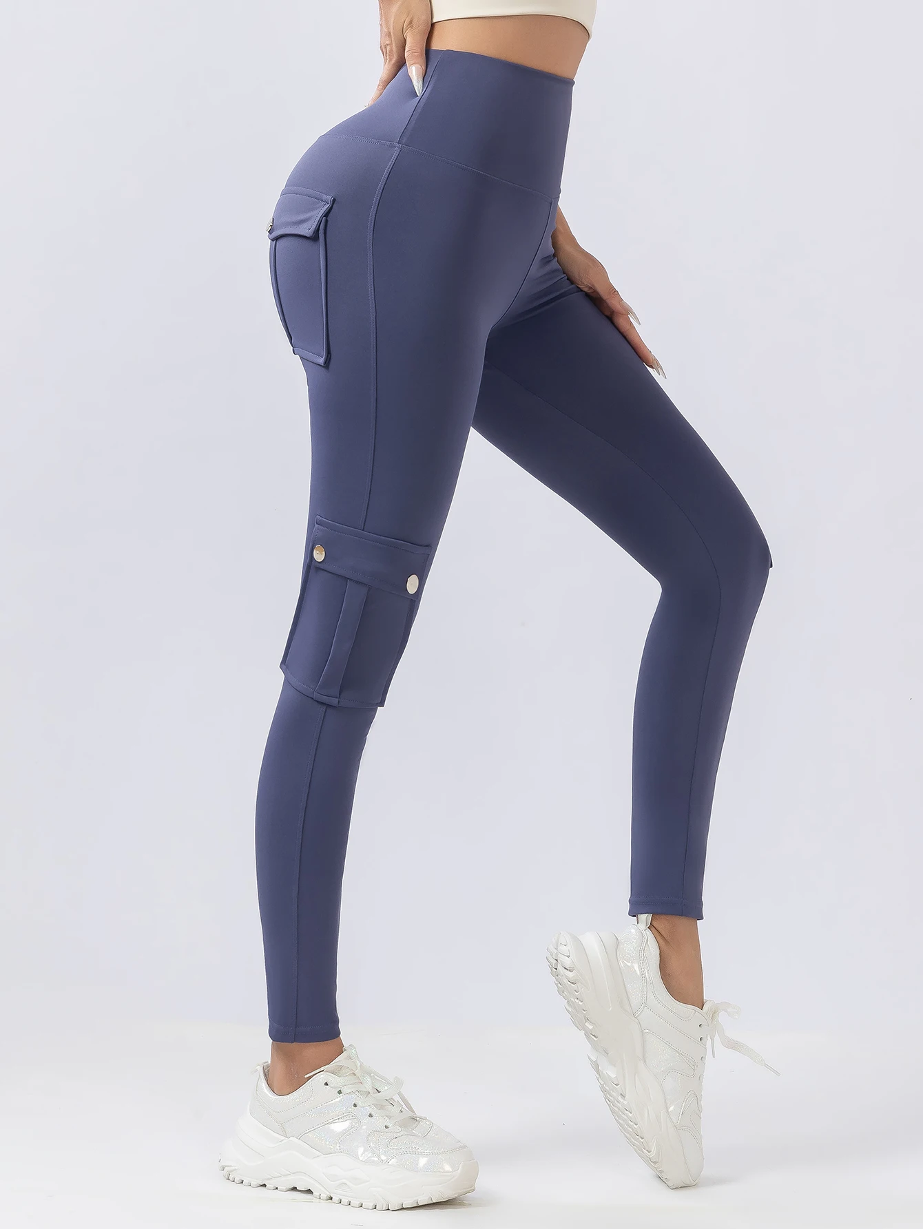 Europe and the United States multi-pocket cargo hip lift yoga pants high-waist-tight micro-la fitness pants sports Pilates pants