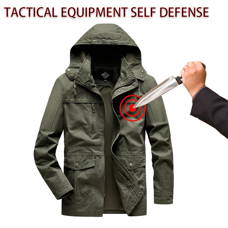 self defense tactical equipment Anti stab and anti cut pure cotton men's jacket flexible plus size secure anti hacker clothing