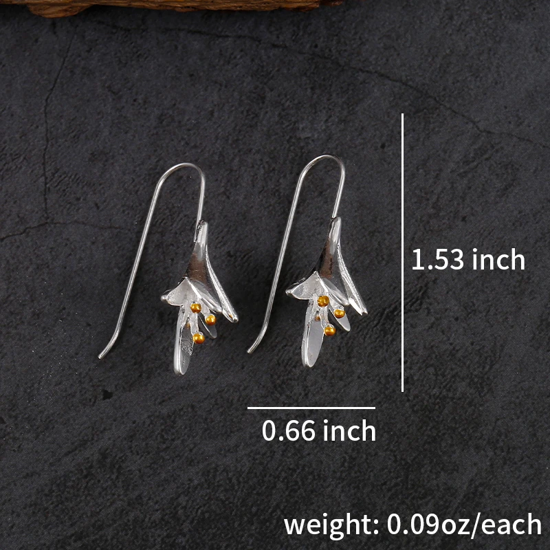 Fashion Silver Color Lily Flower Drop Earrings for Women Girl Chic Jewelry Gold Stamen Metal Petals Earring Brincos