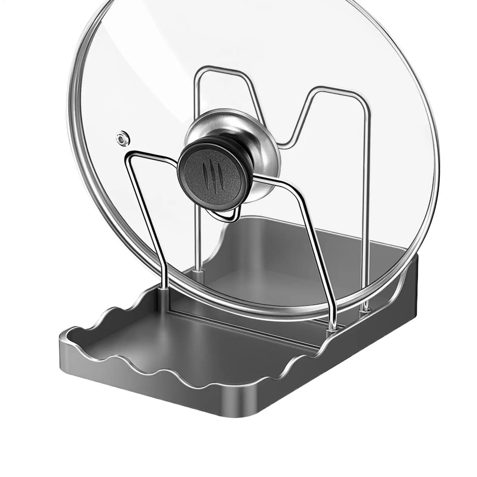 Topfdeckelhalter Vertikaler Löffelständer mit Abtropfschale Edelstahl-Topfdeckel-Aufbewahrungsregal für Küche Backen Kochen Vorratskammer