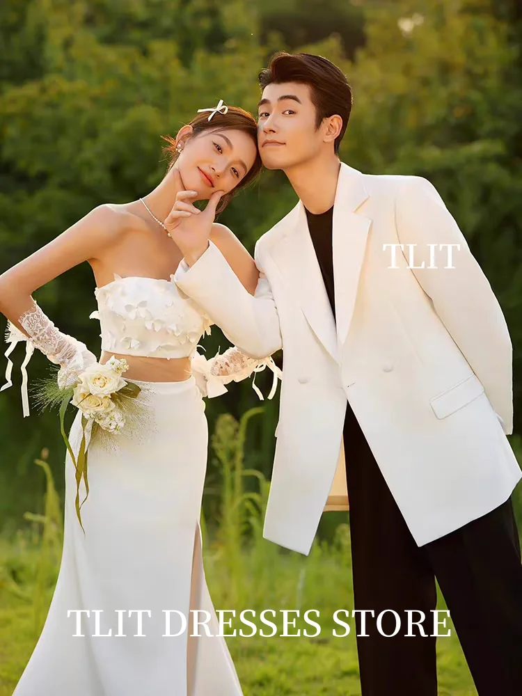 TLIT Elegant Silk Satin Two-Pieces Wedding Dresses 웨딩드레스 Appliques Butterfliers Korea Wedding Dress Photos Shoot Customized