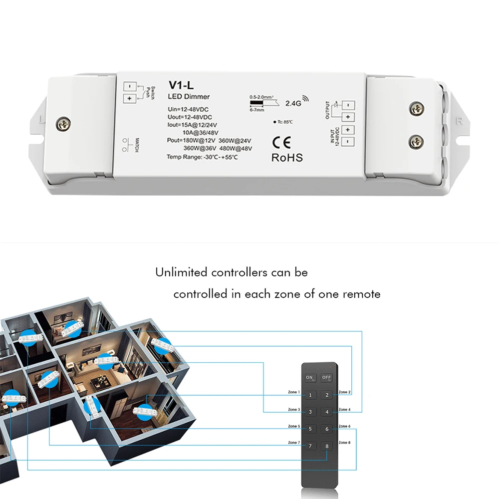 Imagem -05 - Interruptor Inteligente com Wifi 1248v V1-l Led Única Cor 2.4g rf sem Fio Pwm Controle Remoto Tensão Constante Dimmer