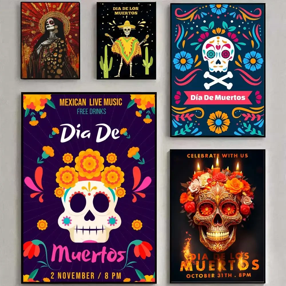 Día de los Muertos Mexicano Painting Calligraphy Personalized Spaces Canvas Poster Wall Mural Art Photos for Room Home Decor