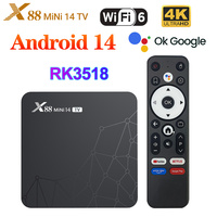 X88 MiNi 14 TV Box Android14 Rockchip RK3518 Quad Core 64bit Cortex A53 Support 4K HDR Wifi 6 BT5.0 Set Top Box 2GB 16GB 32GB