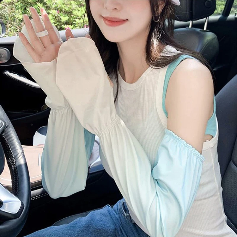 Рукава из ледяного шелка с защитой от ультрафиолета; Модный летний чехол для вождения и езды на велосипеде градиентного цвета