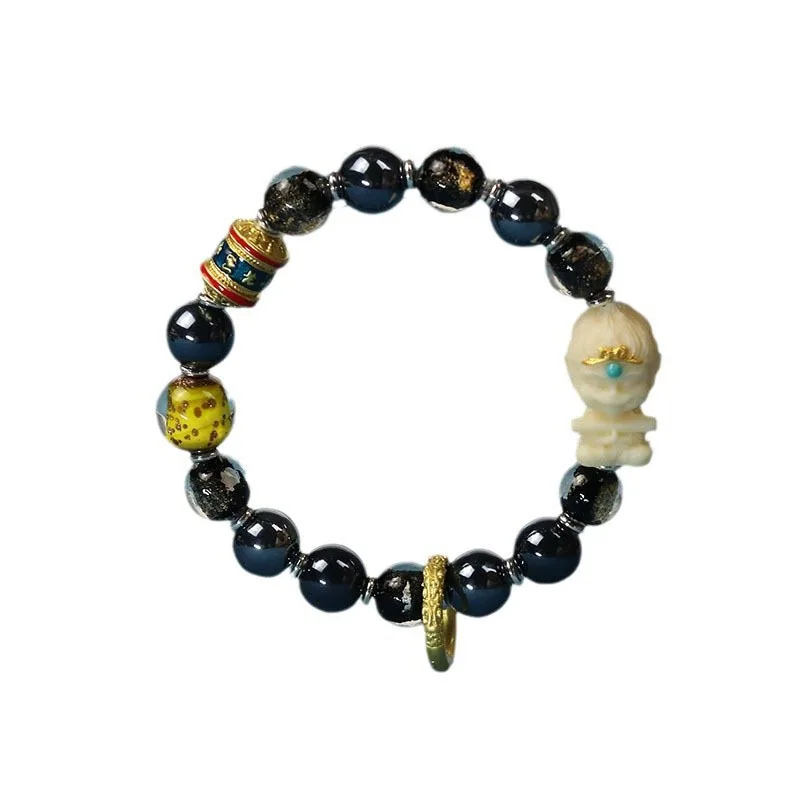 2024 New Incense Grey Glass Bracelet Wukong Glass Hand String Six Words Advanced Sense of Victory Over Buddha Lovers Bracelet