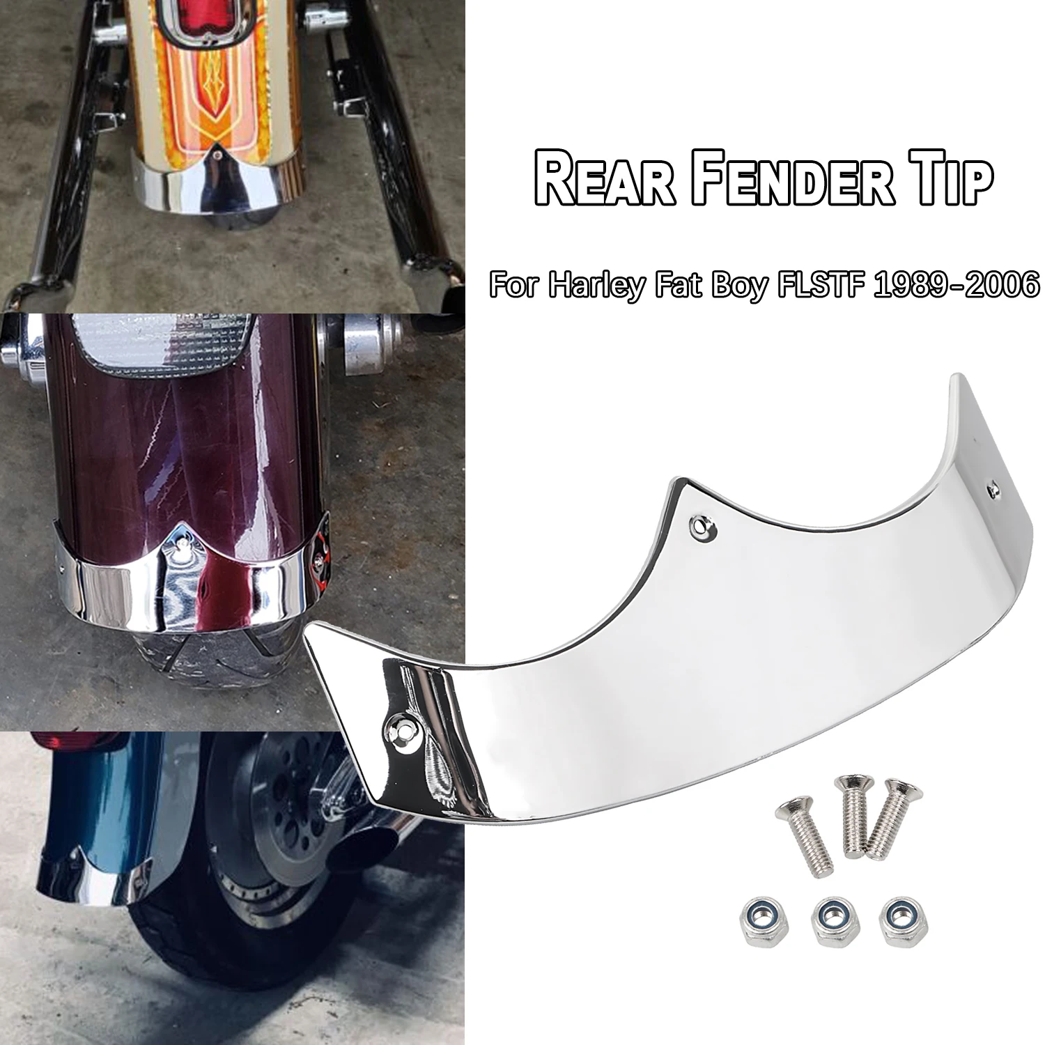 Chrome Rear Mudguards Fender Trim Tip Trailing For Harley Fat Boy FLSTF 1989-2006 Anniversary EFI FLSTFI Screamin Eagle FLSTFSE