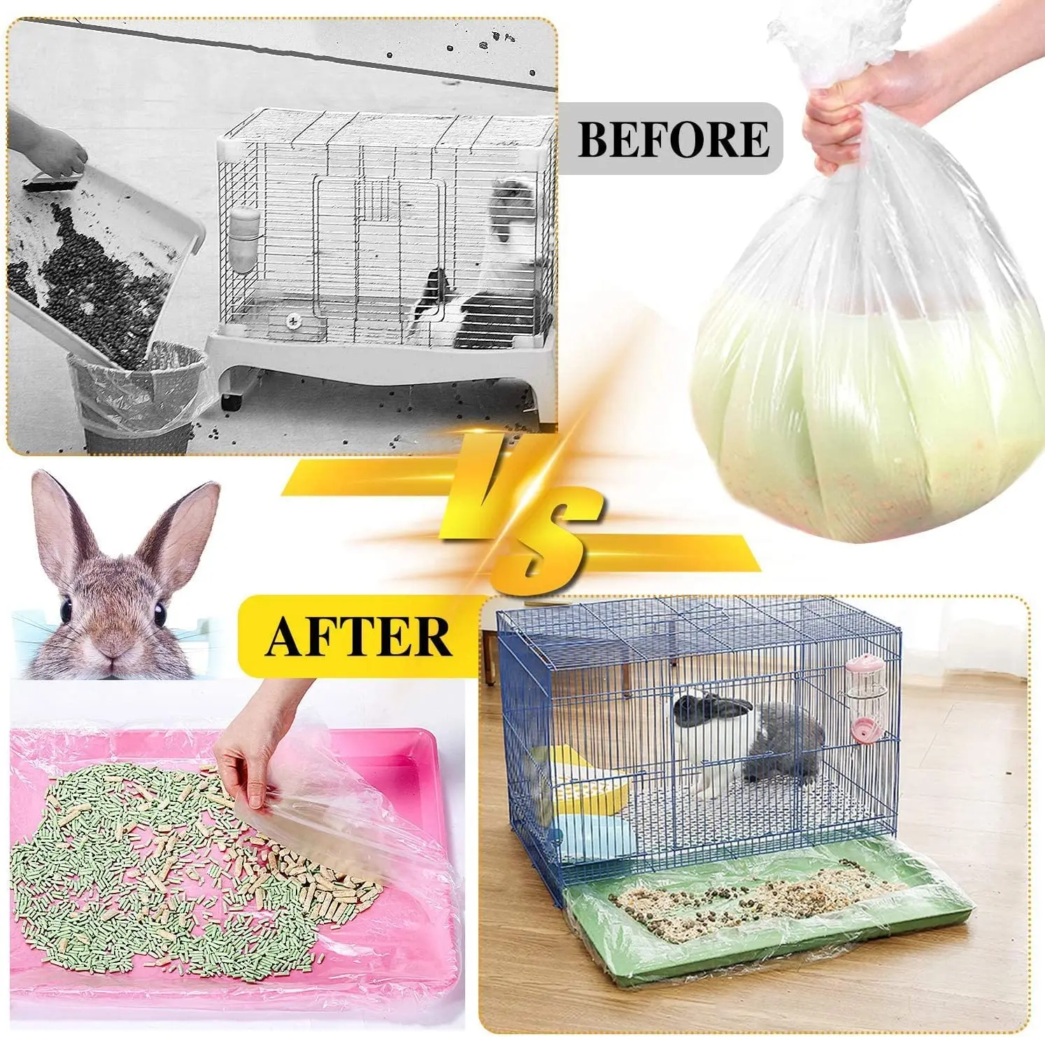 Rabbit Cage Liners Disposable Clear Plastic Bunny Cage Trash Bag Toilet Film for Bunny 50pcs Hamster Totoro Hedgehog and Sm view 3