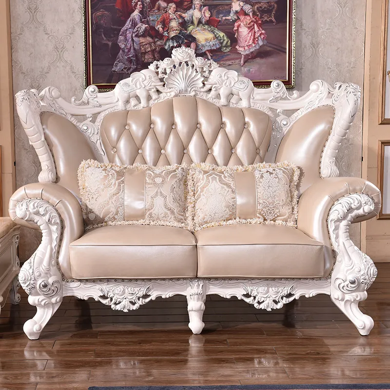 

Угловой полный диван из воловьей кожи с резьбой по дереву и цветком, роскошный первый слой