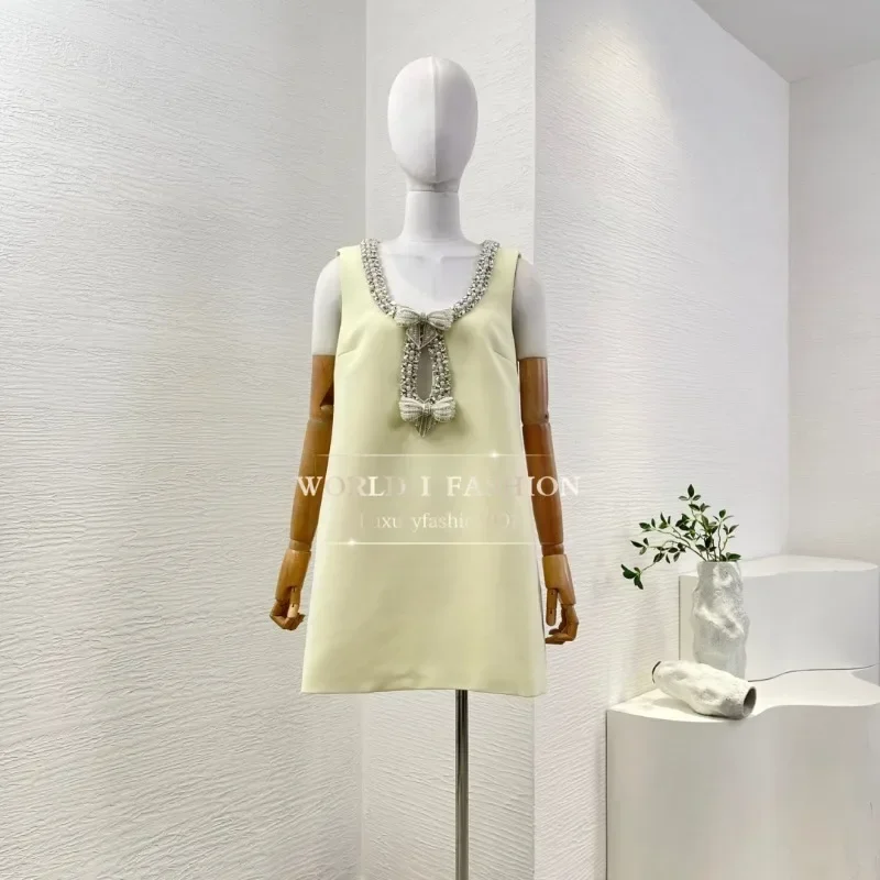 

Yellow White Diamonds Bow Key How Sleeveless Yellow Mini Dresses for Party Cool Attractive 2025 Top Quality
