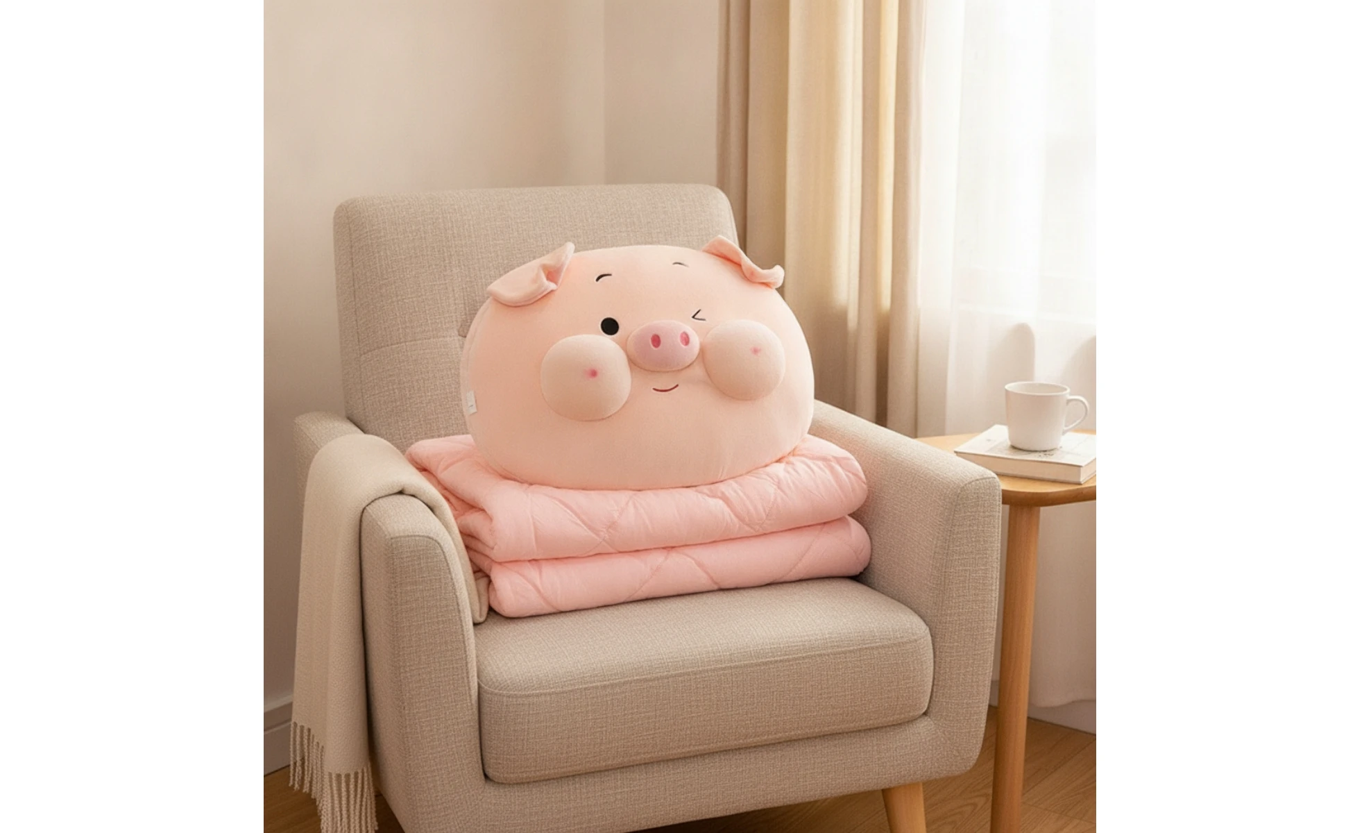 Pig Pillow with Blanket 2-in-1 Pig Cushion Blanket Bedding Soft Cute for Nappers, Car, Office