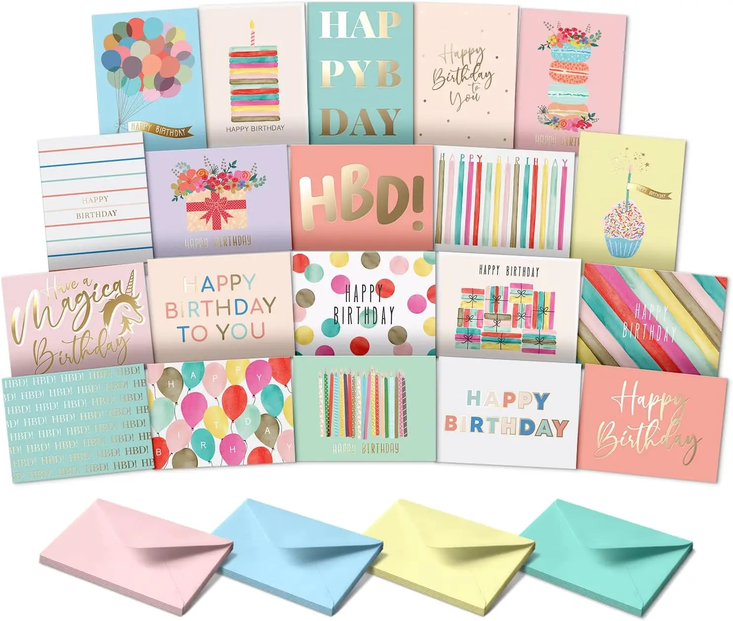 

& Orange Happy Birthday Cards with Envelopes & Assortment Box. Variety Set of 20 Assorted Birthday Cards with Envelopes,