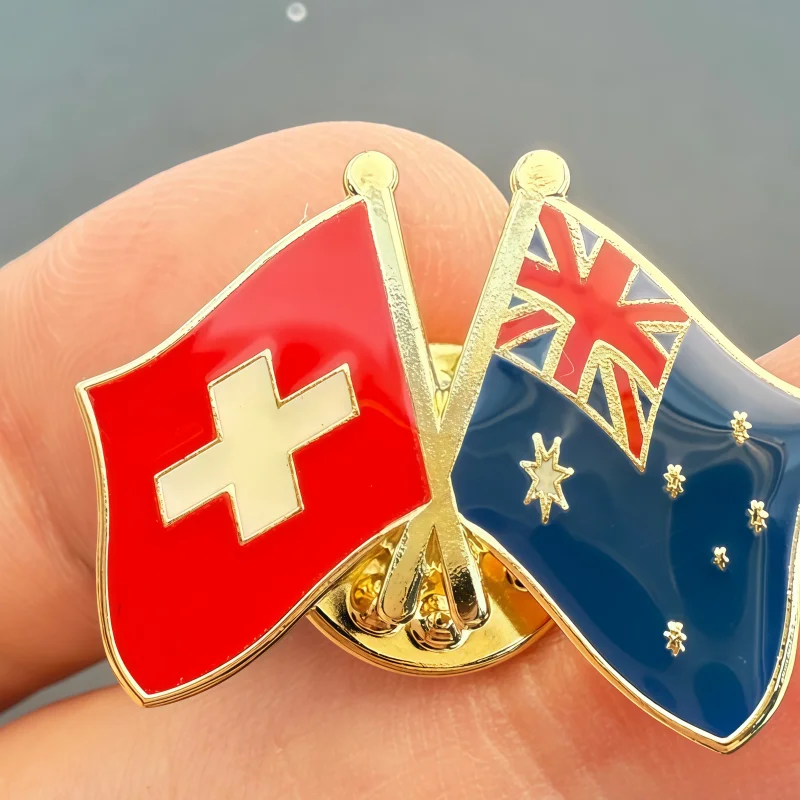 Switzerland & Australia Flag Metal Soft Enamel Lapel Badge Pins Brooches