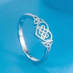 YILUOCD S925 Silver Love Heart Celtic Knot Ring for Women Hollow Out Geometric Ring Wedding Party Gifts Fine Jewelry