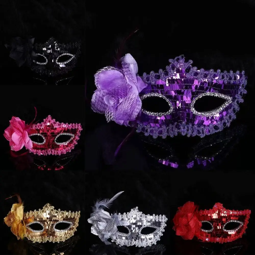 Cosplay Diamond Venetian Mask Flower Crystal Veil Masquerade Mask Feather Performance Costume Mask Wedding Party