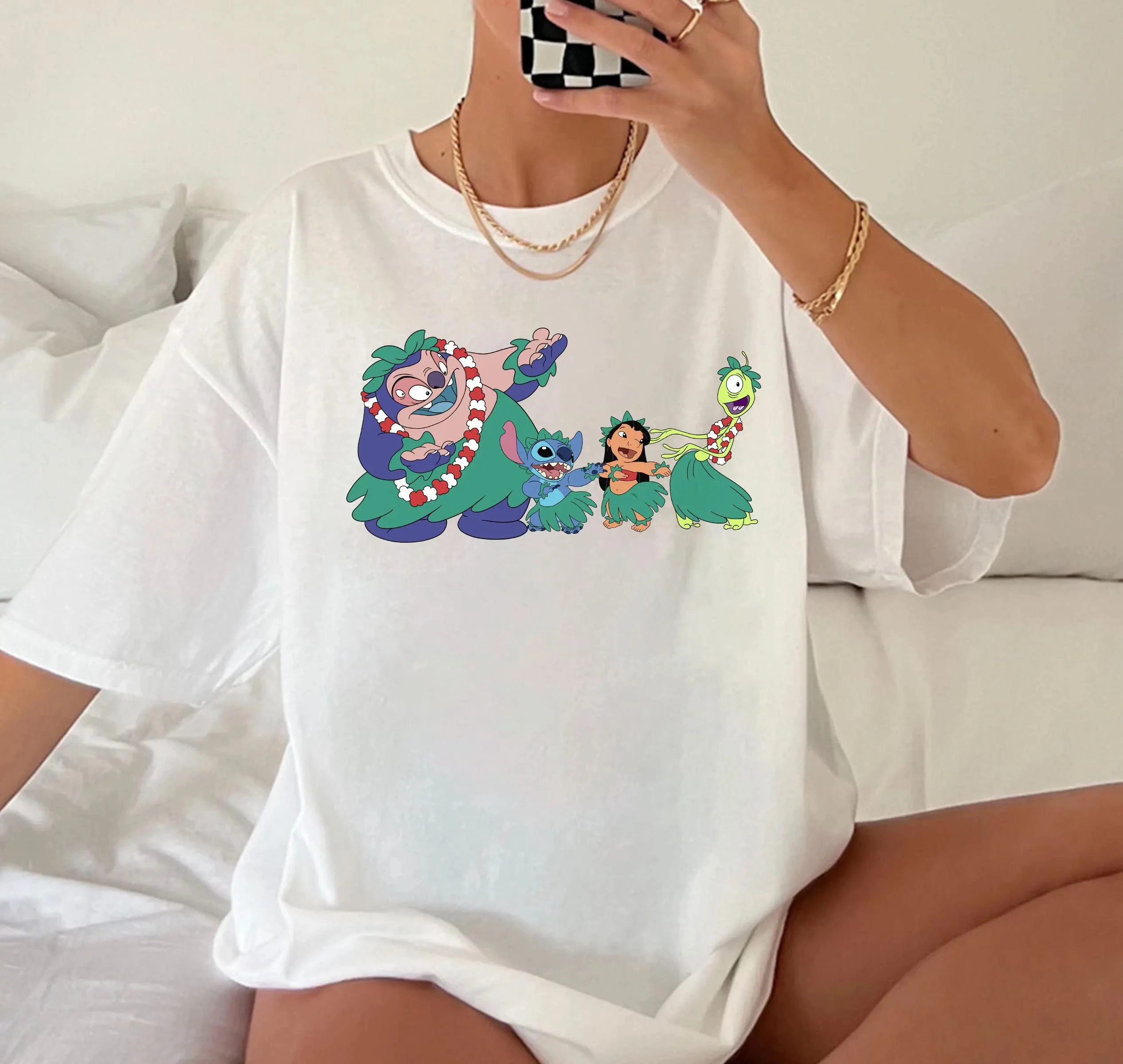 

Рубашка Алоха Disney Lilo and Stitch Dancing Hawaii, летняя футболка Funny Stitch Disney, футболка Walt Disney World