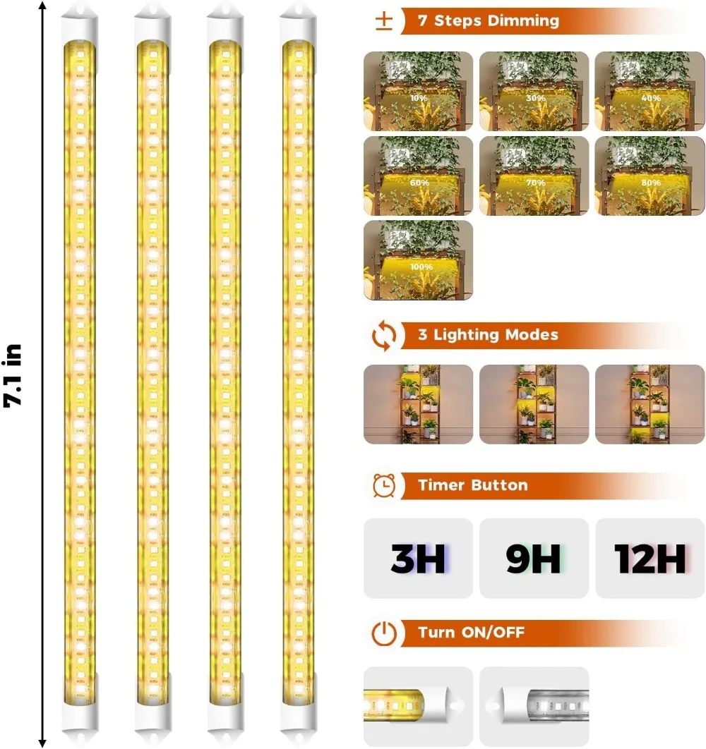حامل نباتي متعدد الطبقات مع ضوء للنمو، رف خشبي كبير لديكور البستنة الداخلي والخارجي #5