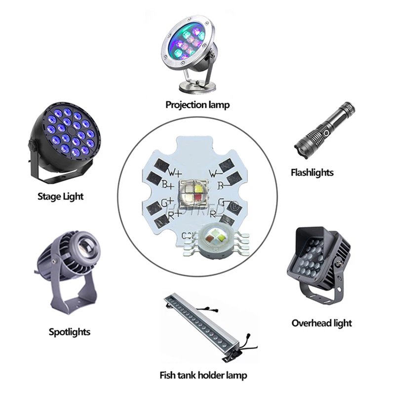 Lumières de scène à puce colorée, LED RGB, RGBW, RGBWY, RGBWYV, 3W, 4W, 5W, 6W, 15W, 18W, CRE, 10W, XLM, haute puissance, perle, 4 broches, 6