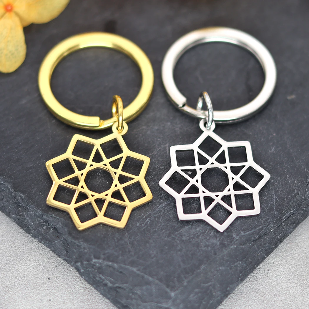 8 Points Star Mandala Pendant Key Chain Key Ring Women Octagram Mandala Steel Jewelry Sacred Geometry Yoga Inspired Key Chain Ke