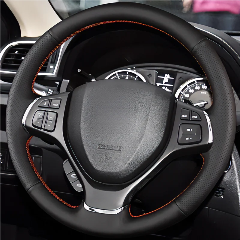 For 15 16 17 18 Suzuki Swift hand-stitched steering wheel cover, Swift custom-fit full wrap wear- steering wheel cover