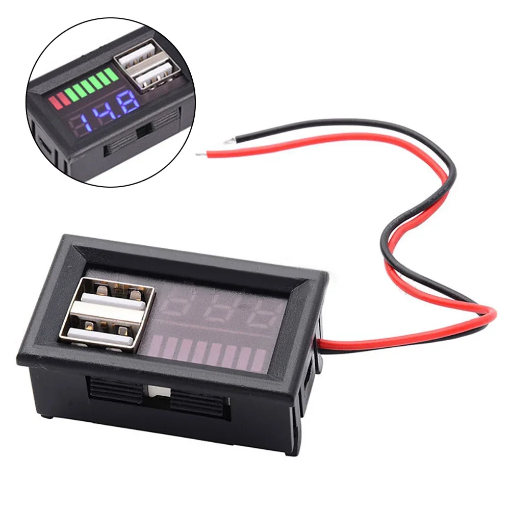 Dual USB 5V 2A Car Battery Charge Level Indicator DC 12V 4S Lithium Battery Capacity Indicator Power LED Tester Voltmeter