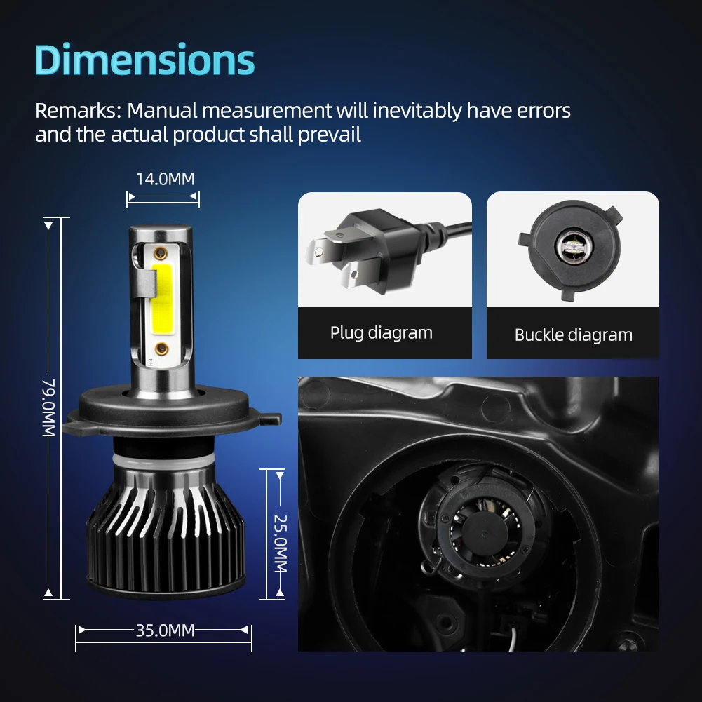 

High/Low beam H4 LED Headlight 60W 6500K White Fog Lights COB Led Bulbs DC12V Car Front Light For Honda Odyssey 1995-2004