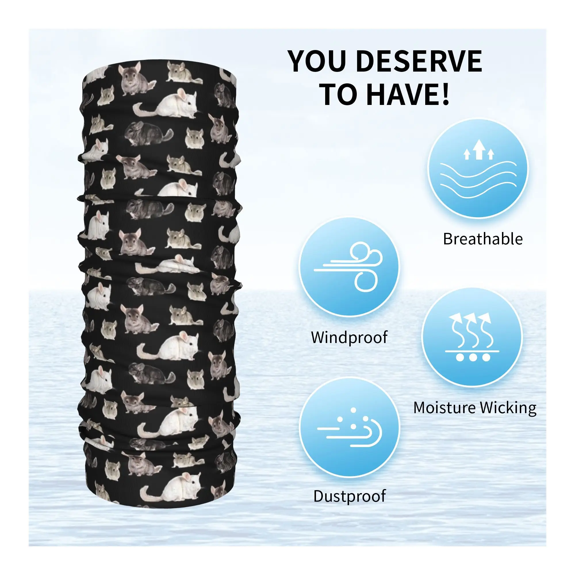 チンチラ ステッカーパック バンダナ ネックカバー プリント ラップ スカーフ 多用途 帽子 アウトドア スポーツ ユニセックス 大人用 洗濯可能