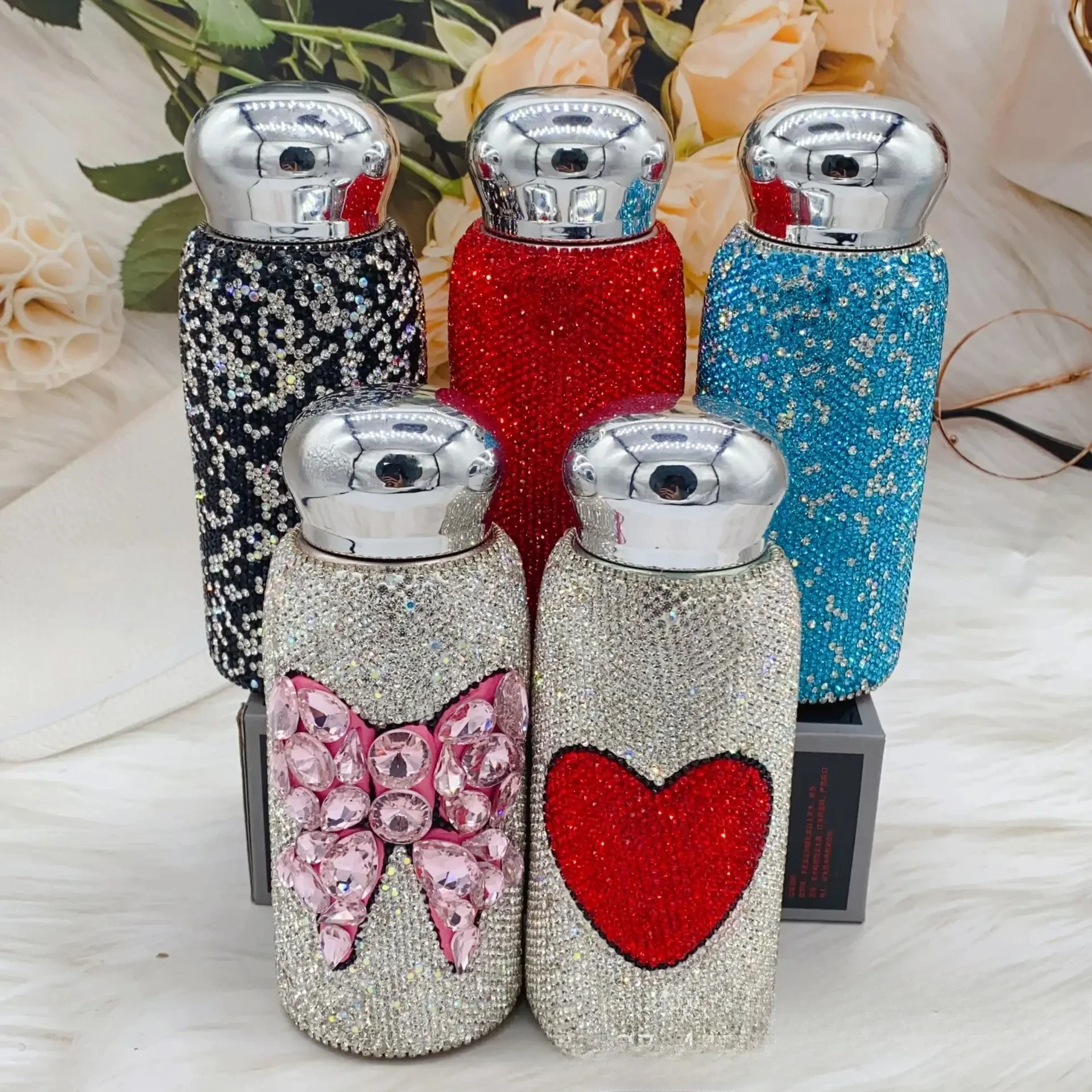 Stylish diamond-encrusted water cup Household car portable water cup stainless steel thermos cup