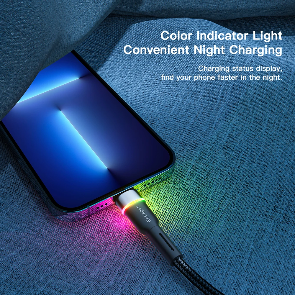 Essager LED USB Cable For iPhone Cable 14 13 12 11 Pro Xs Max X Xr Fast Charging Mobile Phone Data Cable For iPad Data Cord Wire