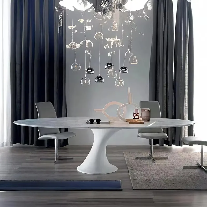 Marble Dining Table Oval Modern Simple Light Luxury Creative Shaped High-end Stone Natural Stone Rock Slab Customizable Home
