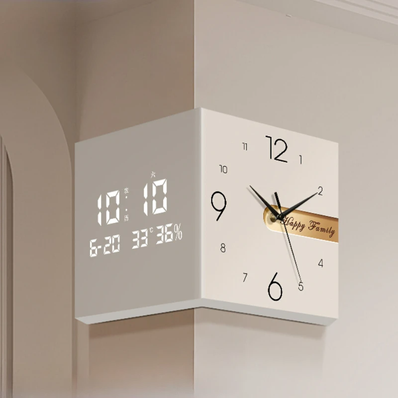 Simple Living Room Corner Clock Decoration Painting Cream Style Millennium Calendar Electronic Clock Creative Double Wall Clock