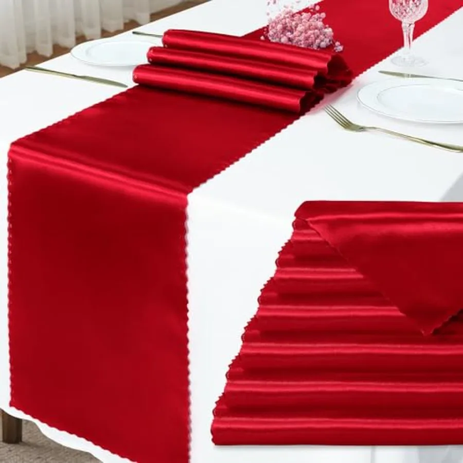 6 Pack Satin Table Runner 12 x 72 Inch Long, Bright Smooth Table Runner with Scalloped Edges, Silky Dinner Table Runner Decorat