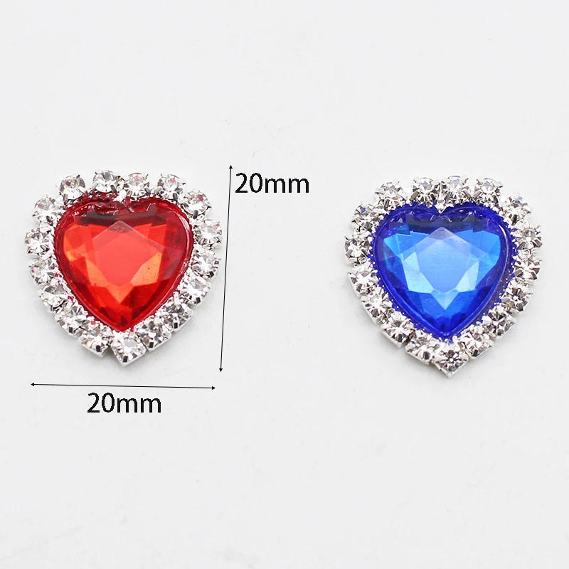 10pcs 20mm argento metallo cuore acrilico strass ornamento fai da te fondo piatto decorazione di cerimonia nuziale accessori per il cucito