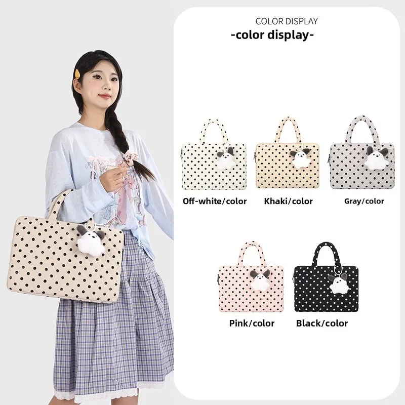 Korean Style Polka Dot Shockproof Laptop Bag, Cute Aesthetic Tablet Storage Sleeve Fits 11 13 14 15 15.6 Inch Notebook Pouch
