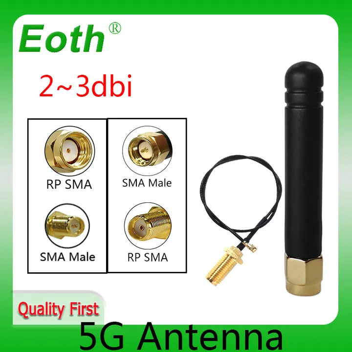 

EOTH 1 2pcs 5g antenna 2 3dbi sma male wlan wifi 5ghz antene IPX ipex 1 SMA female pigtail Extension Cable pbx iot module antena