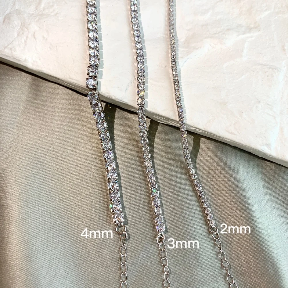 

APART Rhodium 2mm 3mm 4mm Sterling Silver 925 Luxury Women Ladies Sparking Cubic Zirconia Tennis Chain Wedding Choker Necklace