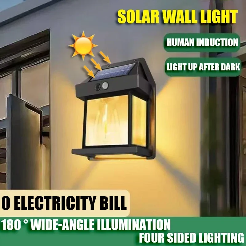 

Motion Sensor Solar Tungsten Night Lamp Intelligent Wall Lamp 3 Lighting Modes Waterproof Courtyard Garden Decoration Lantern