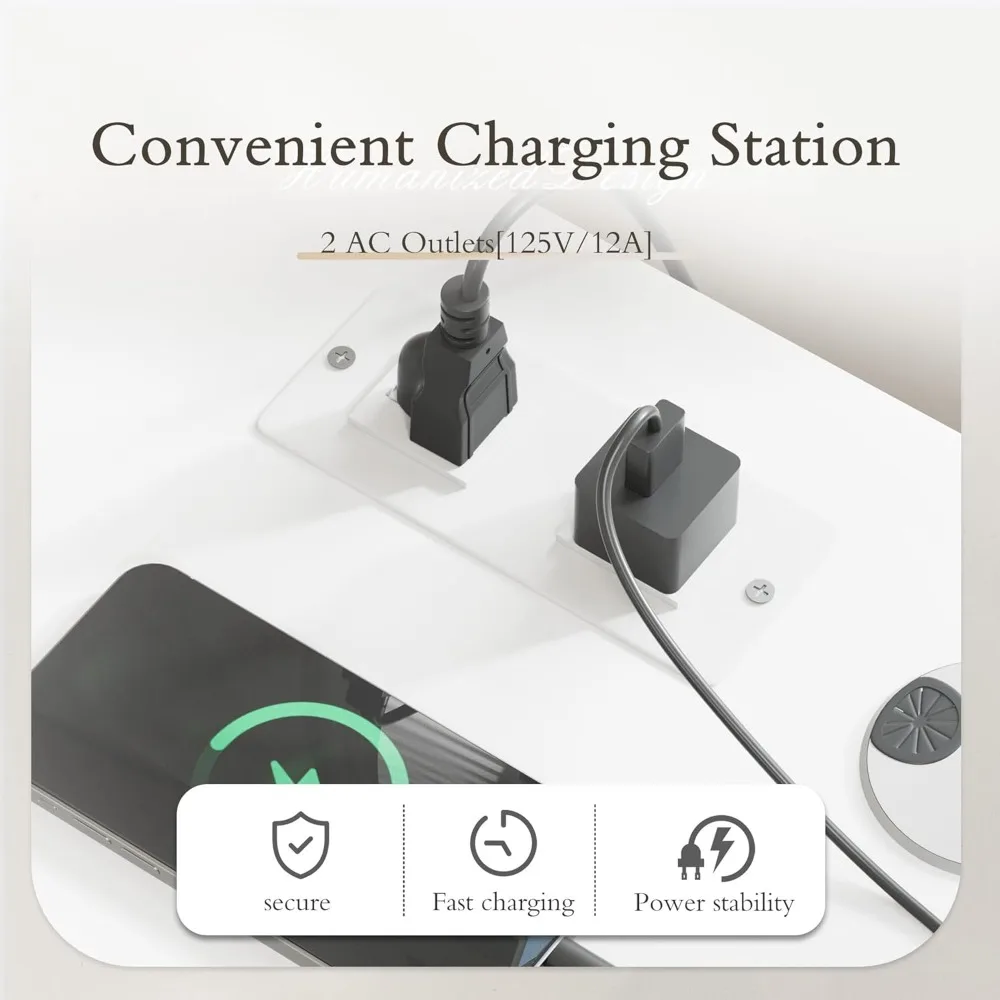 L Shaped Desk with Drawers&Shelves, 55'' Corner Computer Desk with Power Outlets, Reversible PC Table with Storage File Cabinet