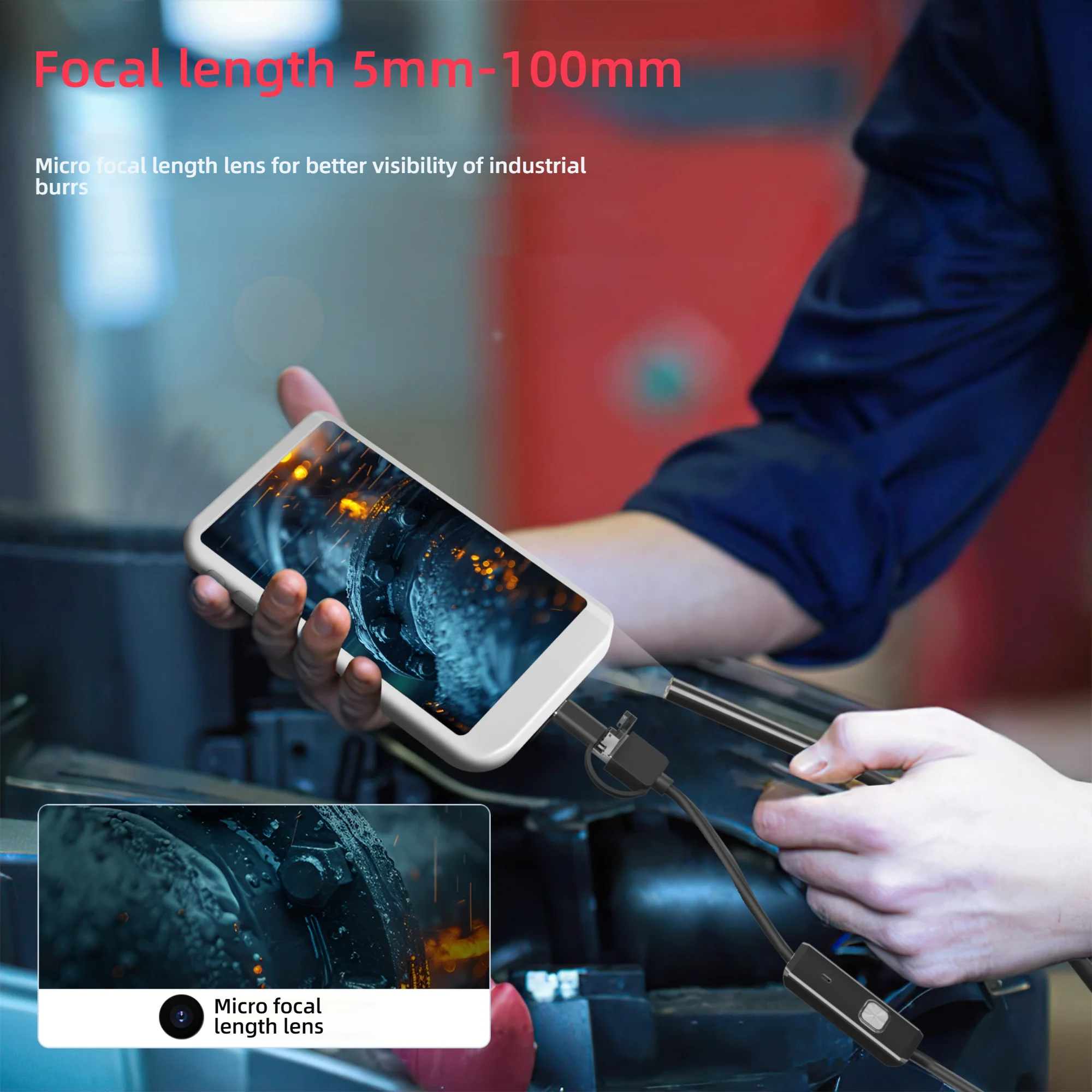 3.3mm Lens 4.5 ''HD IPS Scree Endoscope Cameras With Adjustable lighting Automotive Sewer Inspection Borescope for Android