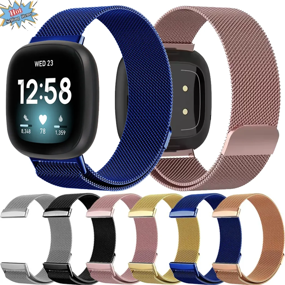 Offizielles Metall-Milanese-Loop-Armband für Fitbit Versa 4/Versa 3 Uhrenarmband Magnetisches Armband für Fitbit Sense 2-1 Gürtel