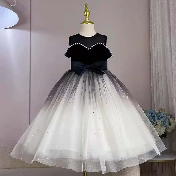 

1-12 years baby birthday dresses for girls party dress 3-4T summer flower banquet fluffy yarn catwalk