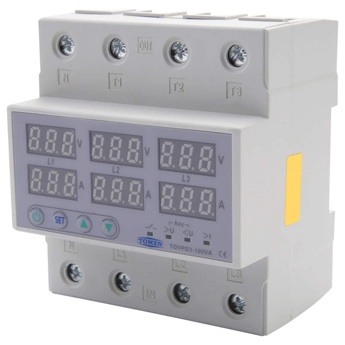 TOMZN Din Rail 3 Phase Voltage Relay 380V Voltmeter Ammeter over and Under Voltage Monitor Relays Protector 100A