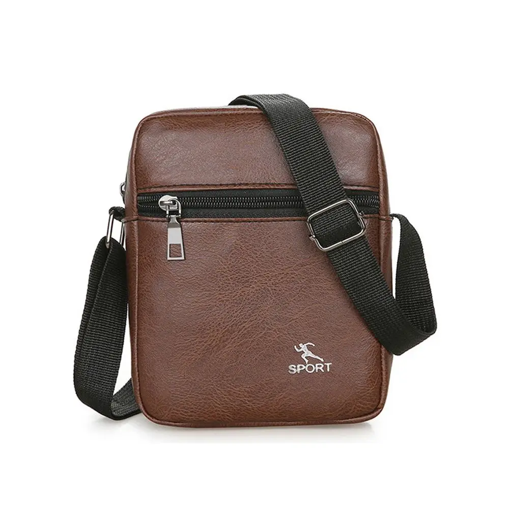 Men PU Leather Crossbody Messenger Bag Office Worker Sling Shoulder Bags Travel Brown Handbags Small Totes