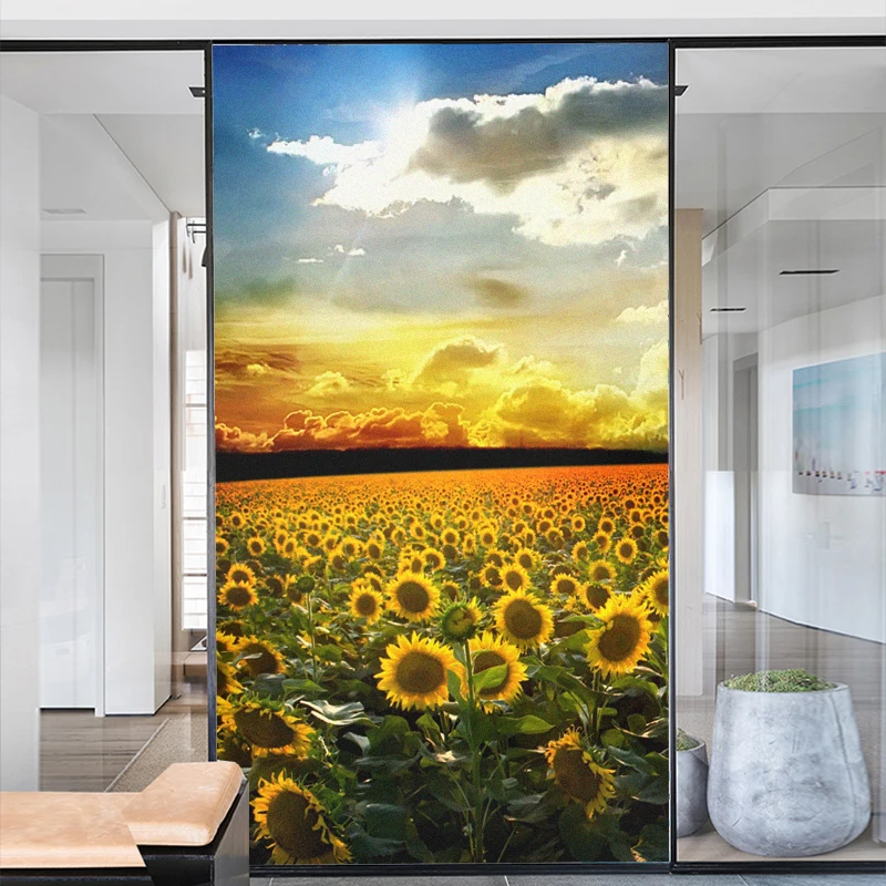 Sunflower Pattern Window Frosted Film Privacy Sticker UV Blocking Window Coverings Window Tint for Homedecor