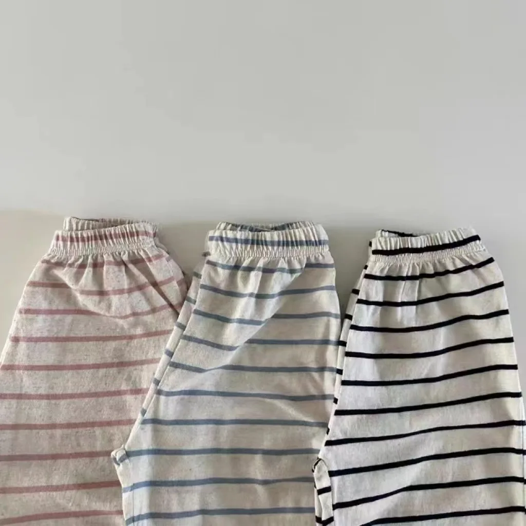 2024 Summer New Baby Loose Striped Trousers Thin Cotton Children Casual Pants Boys Girls Harem Pants Infant Clothes