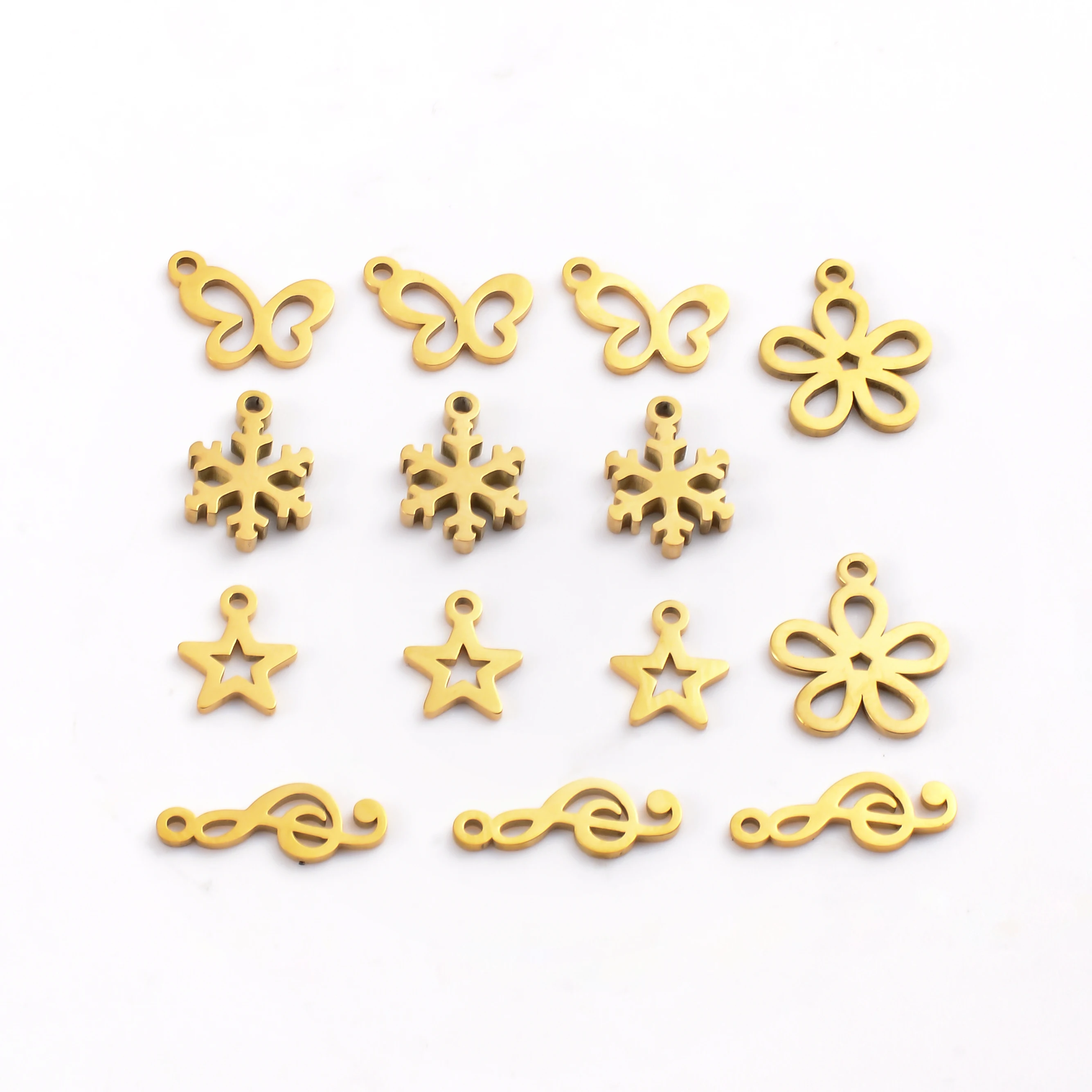 2pcs 304 Stainless Steel Gold Plated Charms Star/Butterfly/Flower/ Snowflake/ Music Note Pendant DIY Necklace Bracelet Making