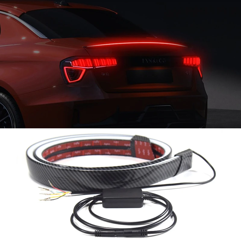 1.3M Car Carbon Fiber Led Rear Spoiler Lights for Car Racing Tail Wing Universal Driving Brake Signal Lamp Trunk Car Accessories