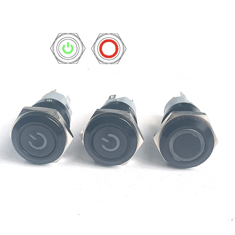 16mm 220V Self-locking Latching Push Button Switch On Off Stainless Steel with  LED Angel Eye Head for 16 0.63