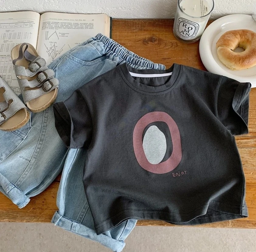 Kids Minimalist O Shape Print T Shirts Toddler Thin Cotton Short Sleeve Tops Multiple Colors For Boys And Girls Tees Baby Wear