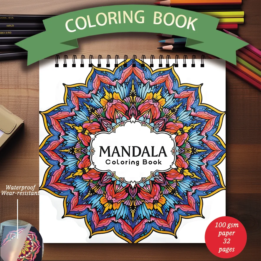 Libro para colorear - Libro para colorear mandala de 7,87 x 7,87 pulgadas y 32 páginas - perfecto para calmar, garabatear y fiestas navideñas